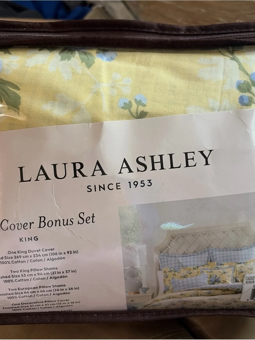 NWOT Laura Ashley Cassidy Yellow & Blue Floral KING Duvet Cover 7P Bonus Set